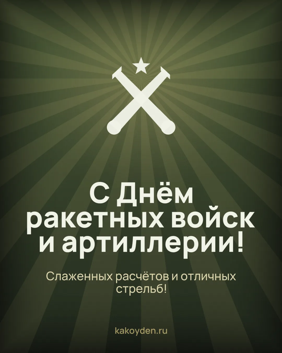 Открытка с Днём ракетных войск и артиллерии: Слаженных расчётов и отличных стрельб